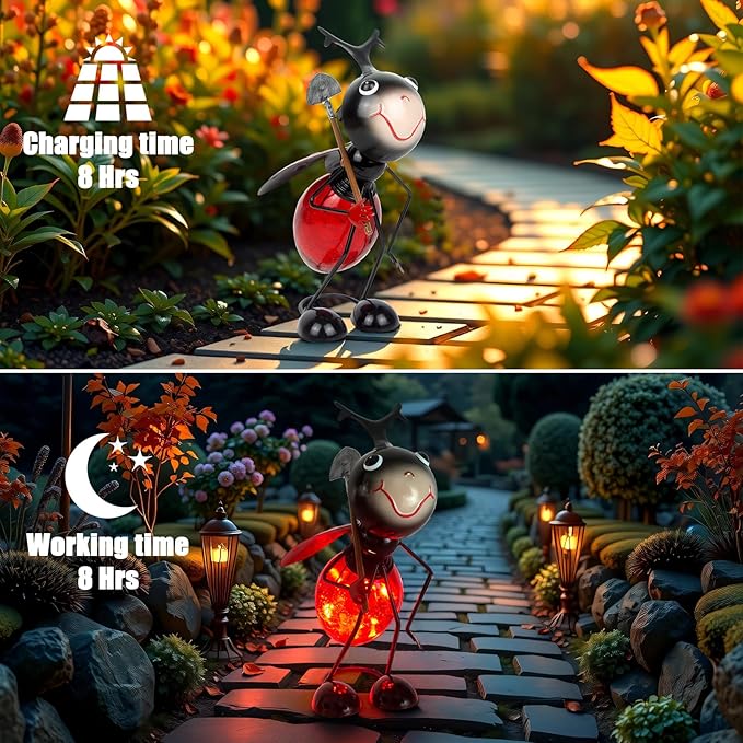 Solar Garden Statue Ladybug Decor,Outdoor Decorative Tabletop Lanterns,Outdoor Ladybug Figurines Decorations for Patio Yard Lawn Ornaments,Birthday Gifts for Mom Women Grandma-VerdiqueGarden