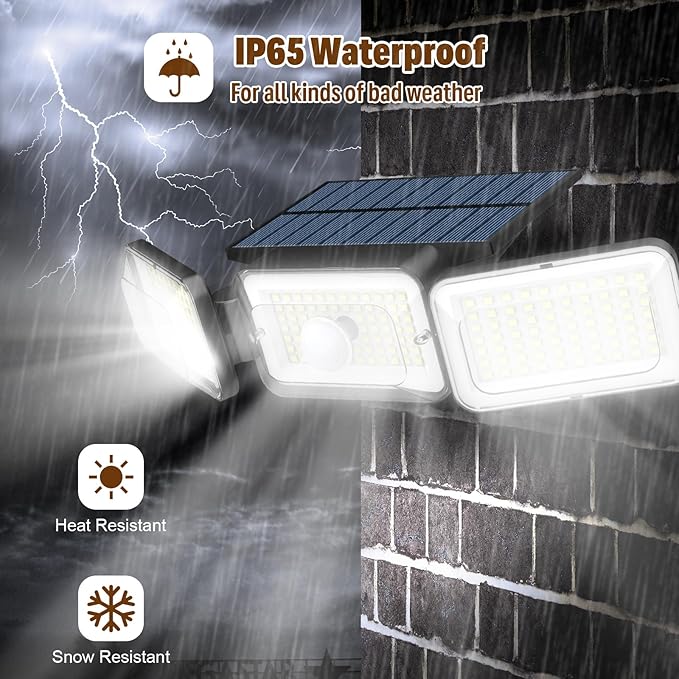 Solar Lights Outdoor Waterproof, Motion Sensor & Flood Outdoor Lights with Remote Control, 4 Adjustable Modes, 3000LM & 218 LED, High-Energy-Density Solar Panel-Monocrystalline Technology, 4 Pack-VerdiqueGarden