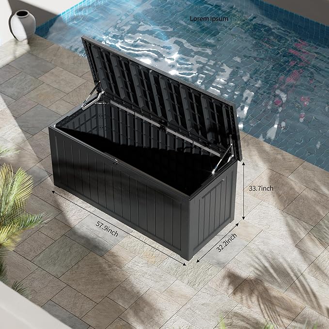 270 Gallon Lockable Resin Deck Box, Waterproof & UV-Resistant Outdoor Storage Box for Outdoor Cushion Storage, Garden Tools & Pool Accessories Storage, Black-VerdiqueGarden