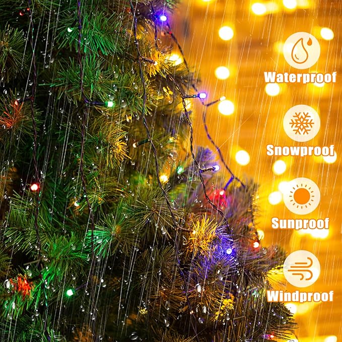 LitHome 100LED Solar Christmas Lights Outdoor, 33FT 34Colors Solar/USB String Lights Waterproof with Remote, 102 Modes Color Changing Halloween String Light Dimmable for Indoor Xmas Tree Party Decor-VerdiqueGarden