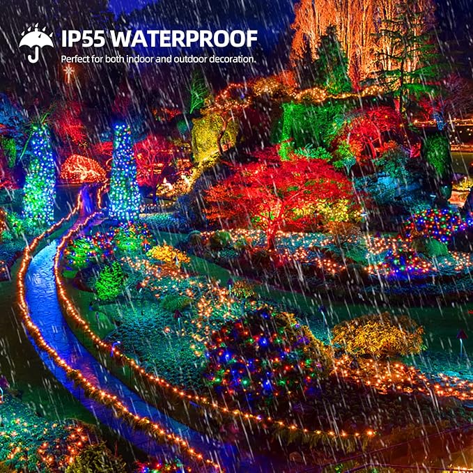 1000 LED 328ft 8 Modes with Timer Christmas String Lights IP55 Outdoor Waterproof UL Certificated Indoor Fairy Lights Garden Patio Wedding Christma Trees Parties Decoration Multicolor-VerdiqueGarden