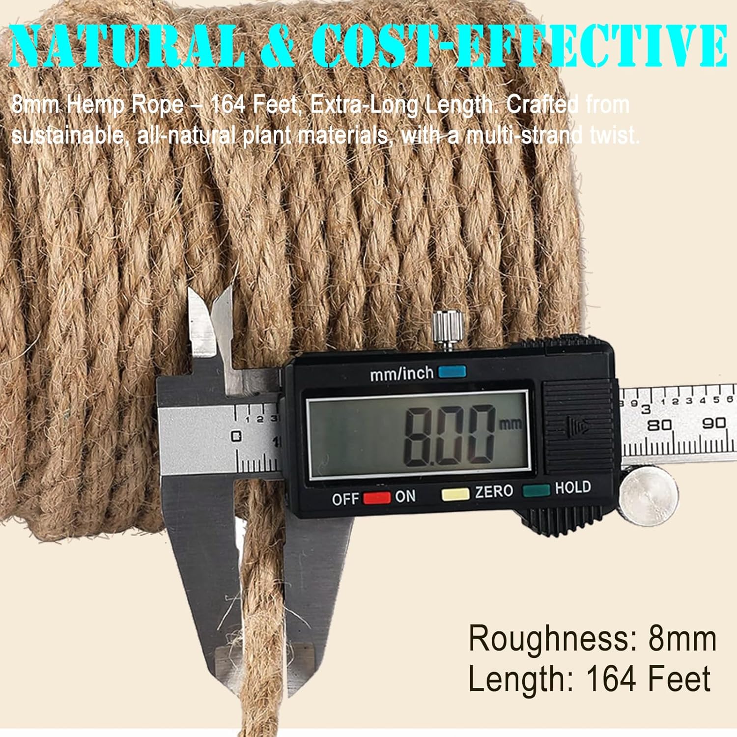 8mm Jute Twine Rope - 164ft Heavy Duty Natural Jute String for Gardening, Crafts, Packaging, DIY Projects & More - Strong, Durable & Biodegradable - Perfect for Plant Tying, Home Decor & Outdoor Use-VerdiqueGarden