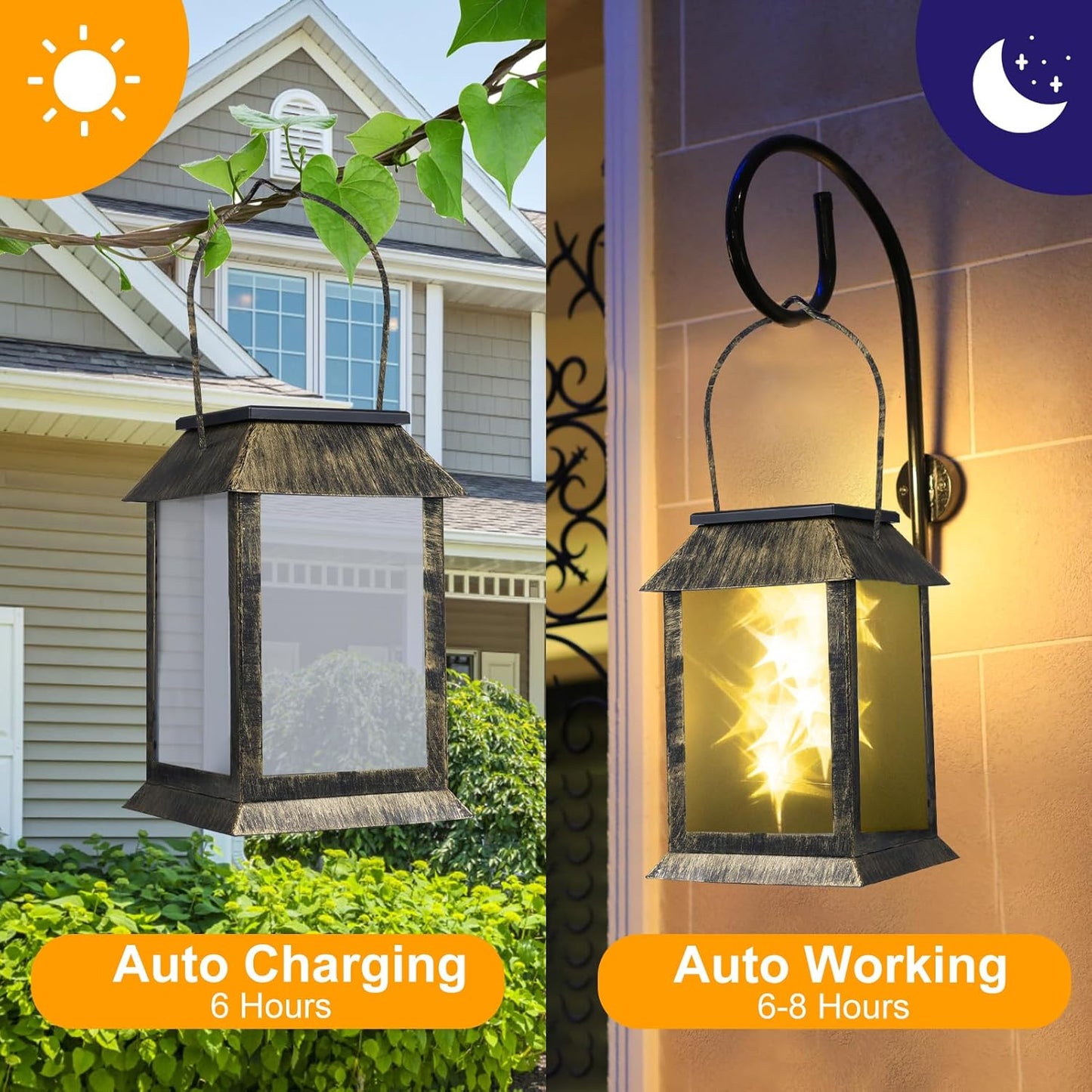 2 Packs Solar-Powered Outdoor Lanterns Vintage Garden Decorative Light Auto Dusk to Dawn Hanging Lantern Warm Glow Courtyard Landscape Lights IP54 Waterproof-VerdiqueGarden