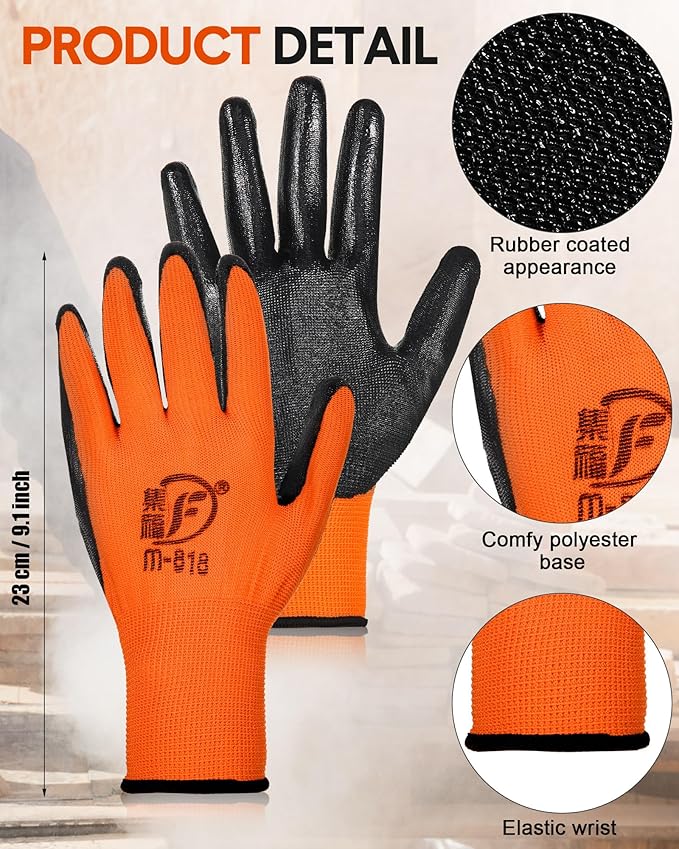 Nuogo 48 Pairs Gardening Gloves for Men Women Rubber Coated Safety Work Gloves Bulk for Gardening Construction Work-VerdiqueGarden