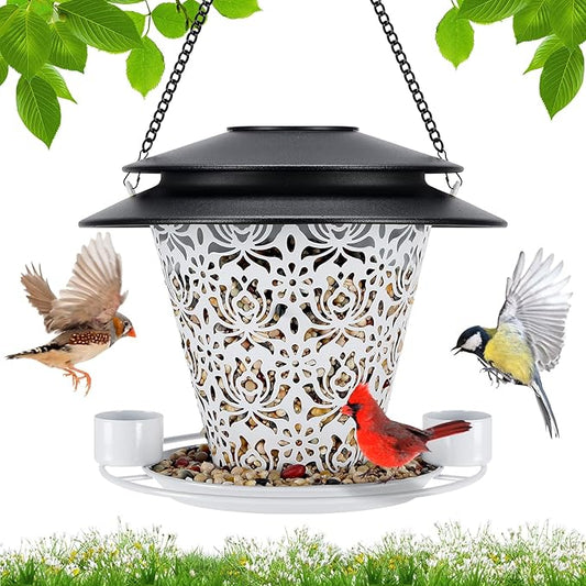 Solar Bird Feeders for Outside Hanging Metal Wild Bird Feeder Solar Lanterns Outdoor Waterproof Garden Decor for Yard White-VerdiqueGarden