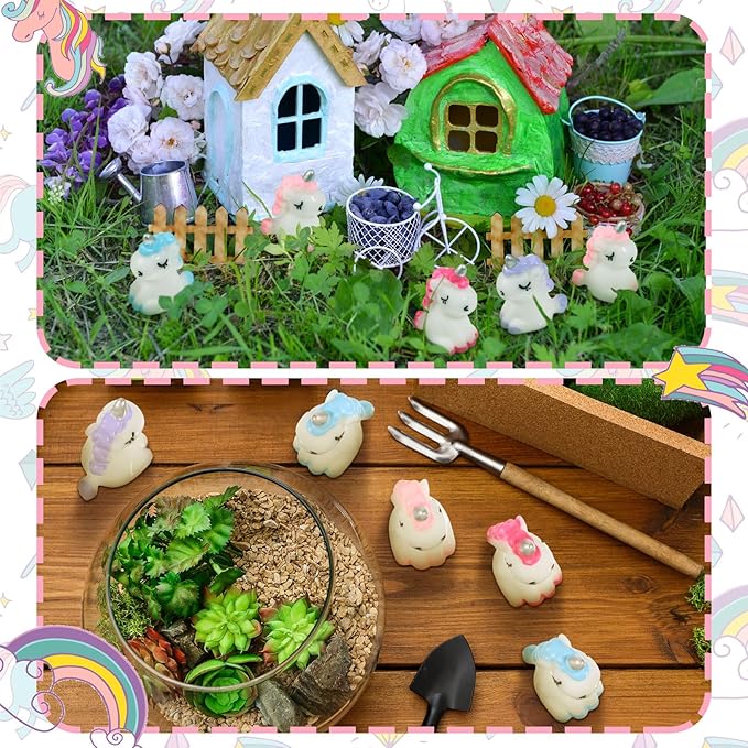 Barydat 60 Pcs Micro Unicorn Miniature Figurines Garden Moss Landscape Mini Resin Animals Unicorn Cake Topper DIY Terrarium Crafts Ornament Accessories for Home Dollhouse Decoration, 4 Colors-VerdiqueGarden