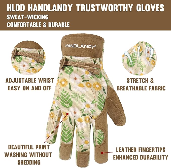 HLDD HANDLANDY Work Gloves for Women and Ladies, Leather Gardening Gloves Flexible Mechanic Working Gloves-VerdiqueGarden