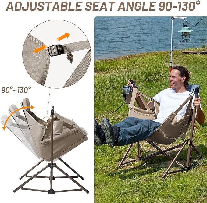 TIMBER RIDGE Hammock Camping Chair with Adjustable Backrest, Heavy Duty Folding Hammock Chair Supports 300lbs, Portable Hammock Chair for Camping, Travelling and Patio, Tan 2 Pack-VerdiqueGarden