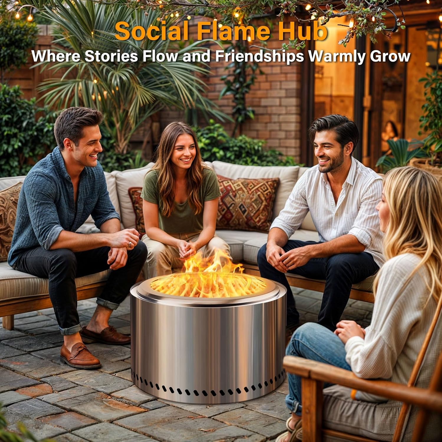 HGD 27.5" Smokeless Fire Pit Outdoor, Stainless Steel Wood Burning Firepit with Secondary Combustion, Backyard Patio Stove for Garden, BBQ & Bonfire-VerdiqueGarden