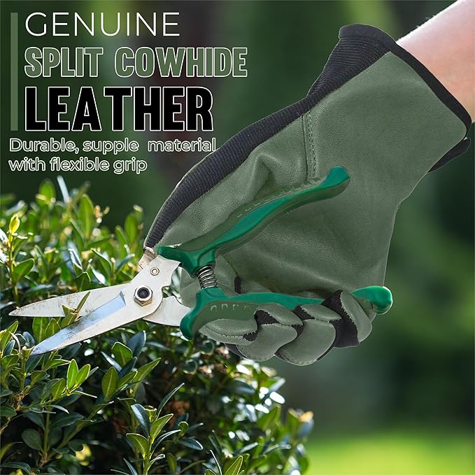HANDLANDY Leather Work Gloves for Men & Women, Reinforced Durable Garden Gloves, Cowhide Working Glove for Gardening-VerdiqueGarden