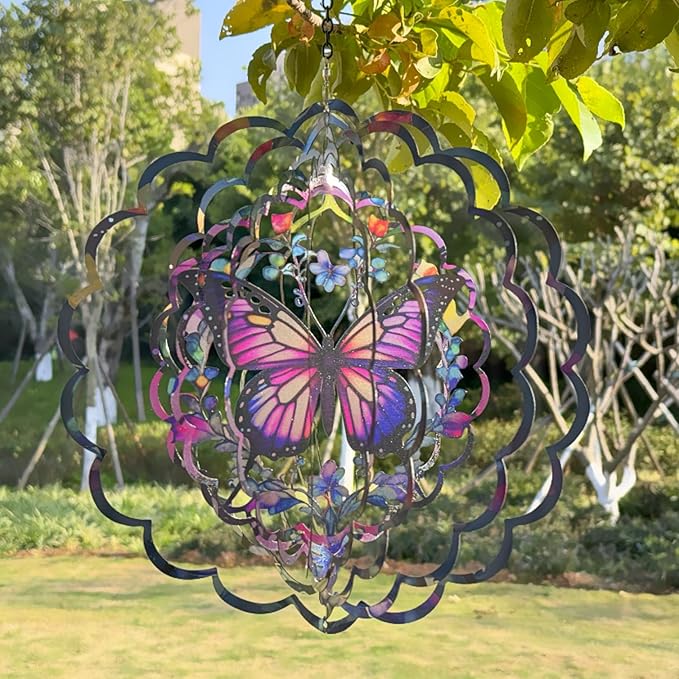 Wind Spinners 2 Pack Metal Butterfly - Butterfly Gifts for Women Mom Grandma Wife, Hanging Wind Spinner for Outdoor & Indoor Decorations, 12 inch 3D Wind Spinner for Ornament Gifts-VerdiqueGarden