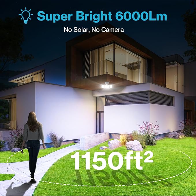 Olafus 65W Motion Sensor Outdoor Light, 2 Pack LED Security Light 6000LM, 6500K Exterior Motion Flood Light with 3 Adjustable Heads, for Outside Garage, Yard, Patio, IP65 Waterproof, White-VerdiqueGarden