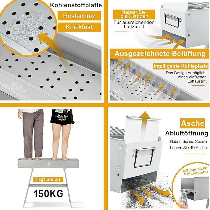 Charcoal Grills Commercial Quality Portable Multiple Size Hibachi BBQ Lamb Skewer Folded Camping Barbecue Grill for Garden Backyard Party Picnic Travel Outdoor Cooking Use(39.4x7.1x5.1 inch)-VerdiqueGarden