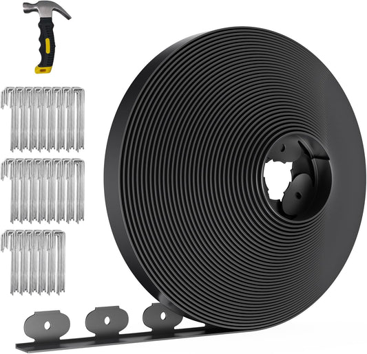 102FT Landscape Edging 2 in Tall with 110 Spikes, Garden Edging Border and 1 Hammer, Plastic Landscape Edging Border Lawn Edging for Landscaping, Flower Beds, Yard-VerdiqueGarden