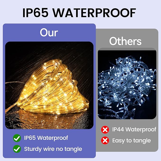 LED Rope Lights Outdoor String Lights,100ft 300LED Flexible Tube Lights Connectable Fairy String Light Plug in Waterproof 8 Modes for Indoor,Outside Home,Yard,Pool,Wedding,Garden,Patio Holiday Decor-VerdiqueGarden