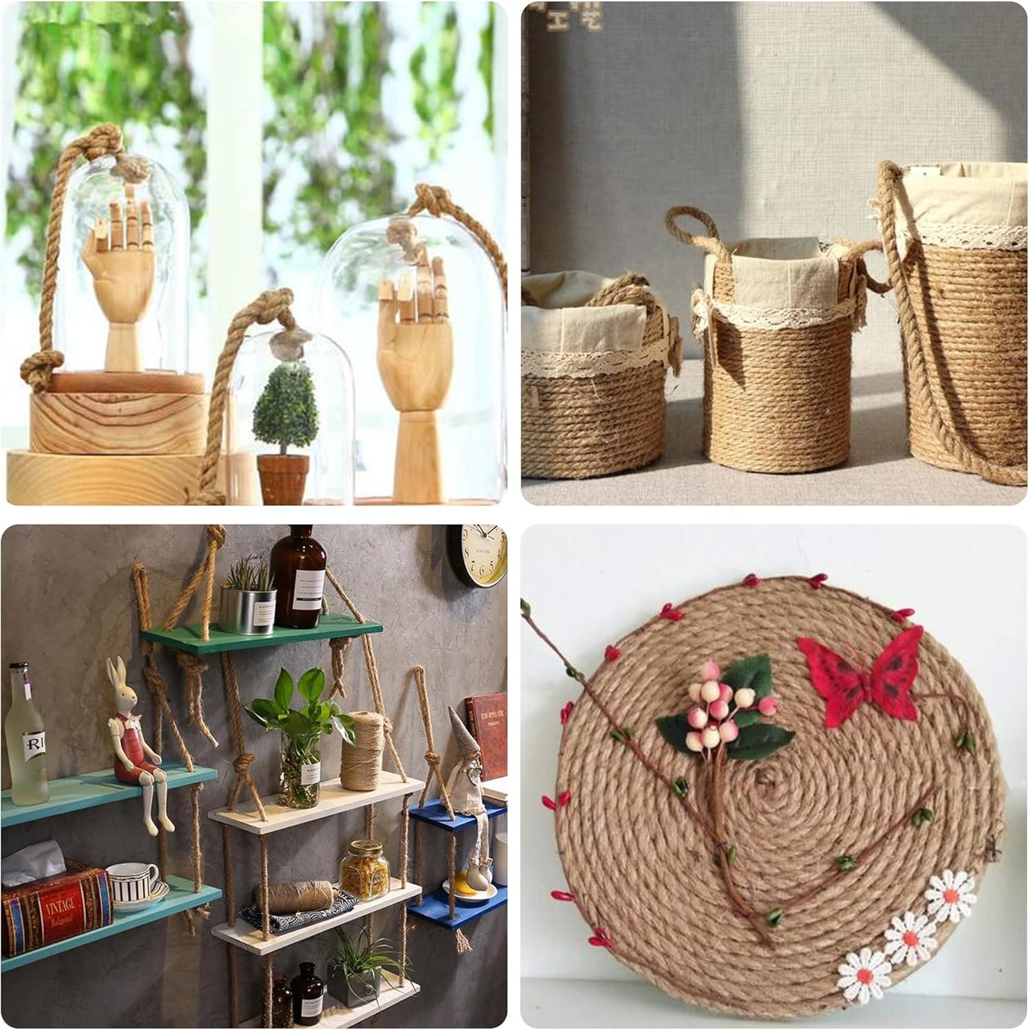 Natural Jute Twine 656ft 5mm,3Ply Twisted Thick Twine Rope Strong Jute String Roll for Crafts Gift Wrapping Gardening Home Decor Bundling Cat Scratching Post-VerdiqueGarden