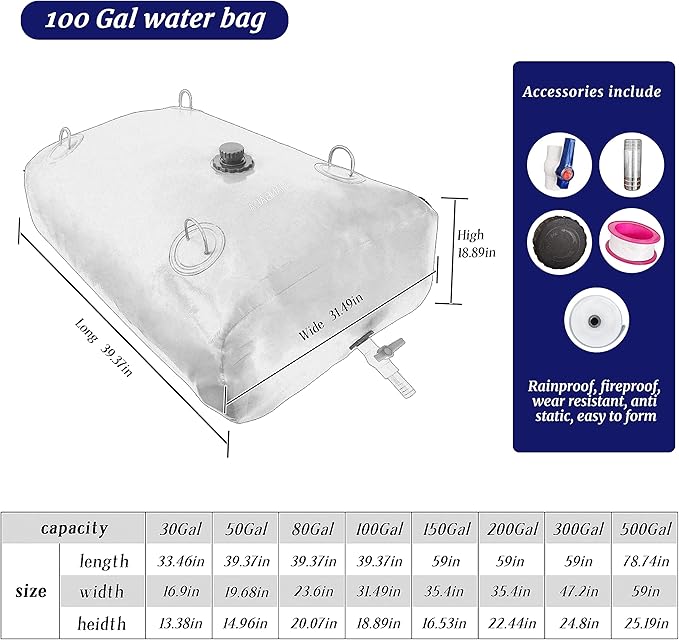 100Gal Portable Water Storage Bladder, Foldable Large Capacity Container Water Tank, Agricultural Irrigation, Camping, Firefighting, Outdoor Household Water-VerdiqueGarden