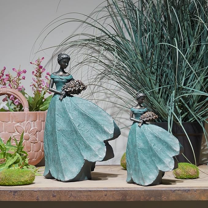 Guichifun Fairy Statue Collection Home Decoration - Leaf Angel Girls Resin Modern Table Decor for Living Room Office Sculpture Decor for Women Indoor Rustic Figurines Gift 5 x 3 x 7.5 Inch-VerdiqueGarden