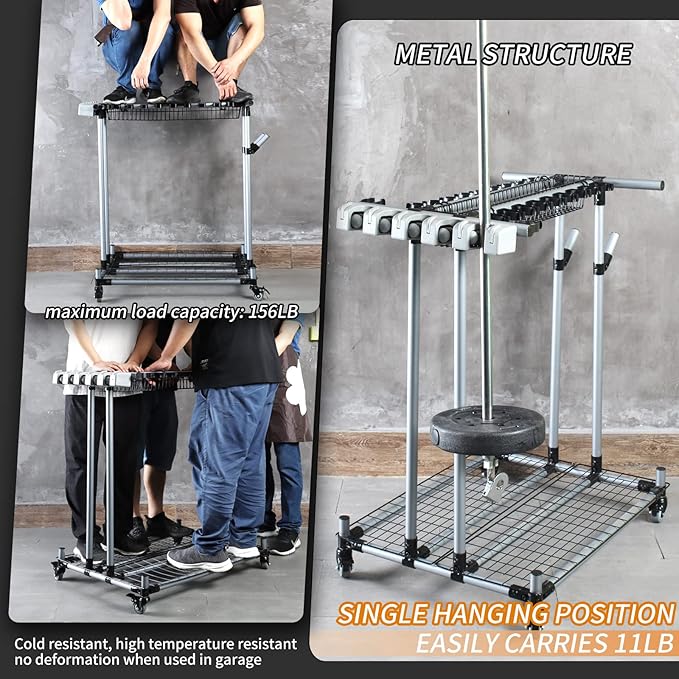 Mobile garden tool organizer metal Garage Storage Holder storage large long lawn tools heavy duty tool rack sturdy yard cart-VerdiqueGarden