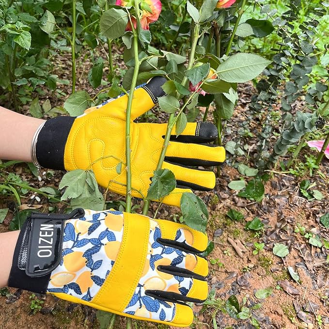 Cowhide Leather Thorn Proof & Puncture Resistant Gardening Gloves for Women and Men, Touchscreen Compatible Working Gloves for Weeding, Digging, Planting, Gardening Gifts for Women (Large)-VerdiqueGarden