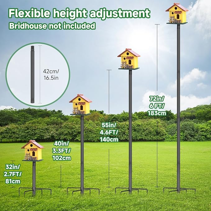 79In Smart Bird Feeder Pole Mount Kit,Adjustable Bird House Pole for Outdoors Heavy Duty, Metal Birdhouse Stand for Outside Multiple Mounting Option(Black Finish)-VerdiqueGarden