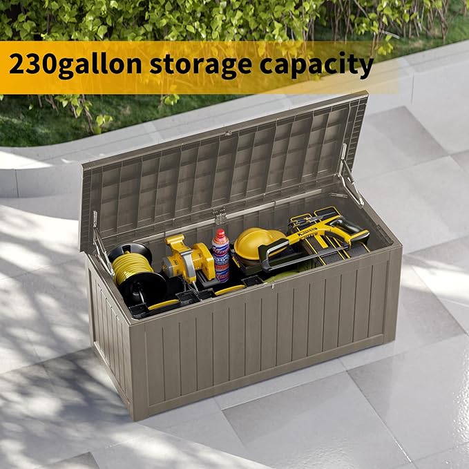 270 Gallon Heavy Duty Outdoor Storage Box - Extra Large Package Protection for Outside Deliveries, Patio Storage Bench & Resin Deck Chest with Lock, UV-Resistant, Slate Grey-VerdiqueGarden