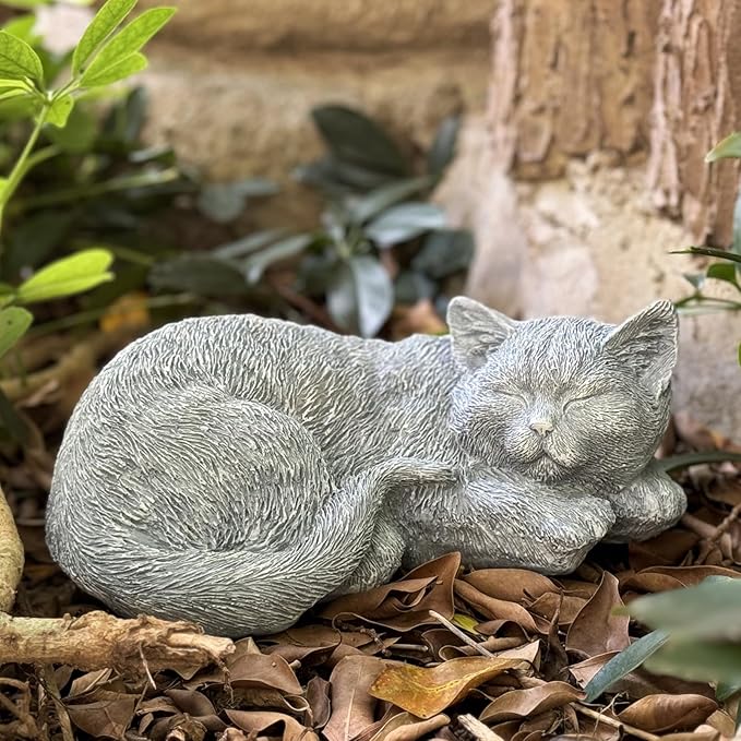 Cat Memorial Stones & Grave Markers Cat Statue, Cats Memorial Gifts for Loss of Cat Sympathy Gift, Cat Statues for Garden Outdoor Statue Decor, 11.4" Length Garden Accent Decorative Cat Figurine-VerdiqueGarden