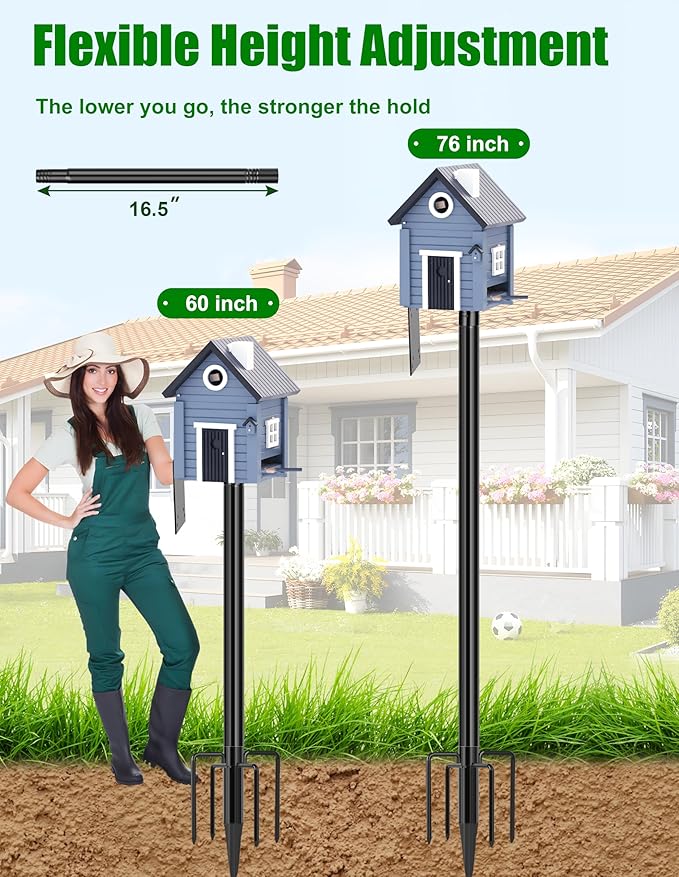 XDW-GIFTS Bird House Pole, 1 Pack 76 Inch Metal Bird Feeder Pole for Outdoor, with 5-Prong Heavy Duty Base for Birdhouse Mounting, Weather Station-VerdiqueGarden