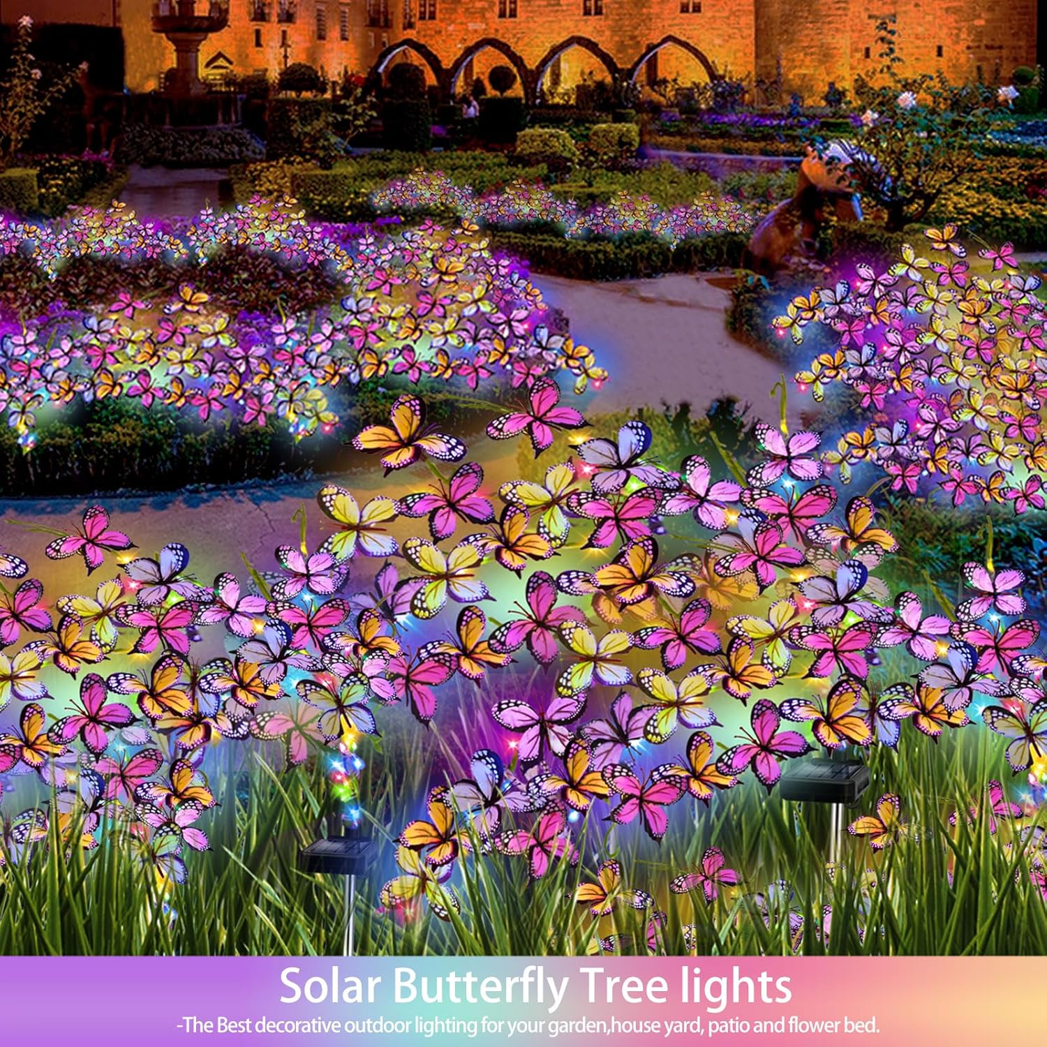 Solar Garden Lights Outdoor, Waterproof Solar Butterfly Lights 2 Pack Willow Vine Light with 80 LED 33 Butterfly Colorful Lighting for Garden Yard Lawn Outdoor Decor, Gift for Mom Women Mother's Day-VerdiqueGarden