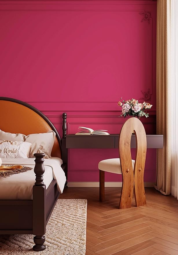 Dimoon 118''x17.7'' Pink Peel and Stick Wallpaper Contact Paper Modern Self Adhesive Wall Paper Removable Renter Friendly Textured Solid Color Shelf Cabinet Vinyl Roll (118''x17.7'',Rose Red)-VerdiqueGarden