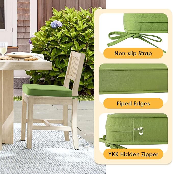 Outdoor Sunbrella Square Corner Seat Cushion, 18.5"x16"x3", Set of 4, Non Slip Seat Cushion Pads with Removable Cover for Patio Furniture, Garden Yard Lawn, Canvas Ginkgo-VerdiqueGarden