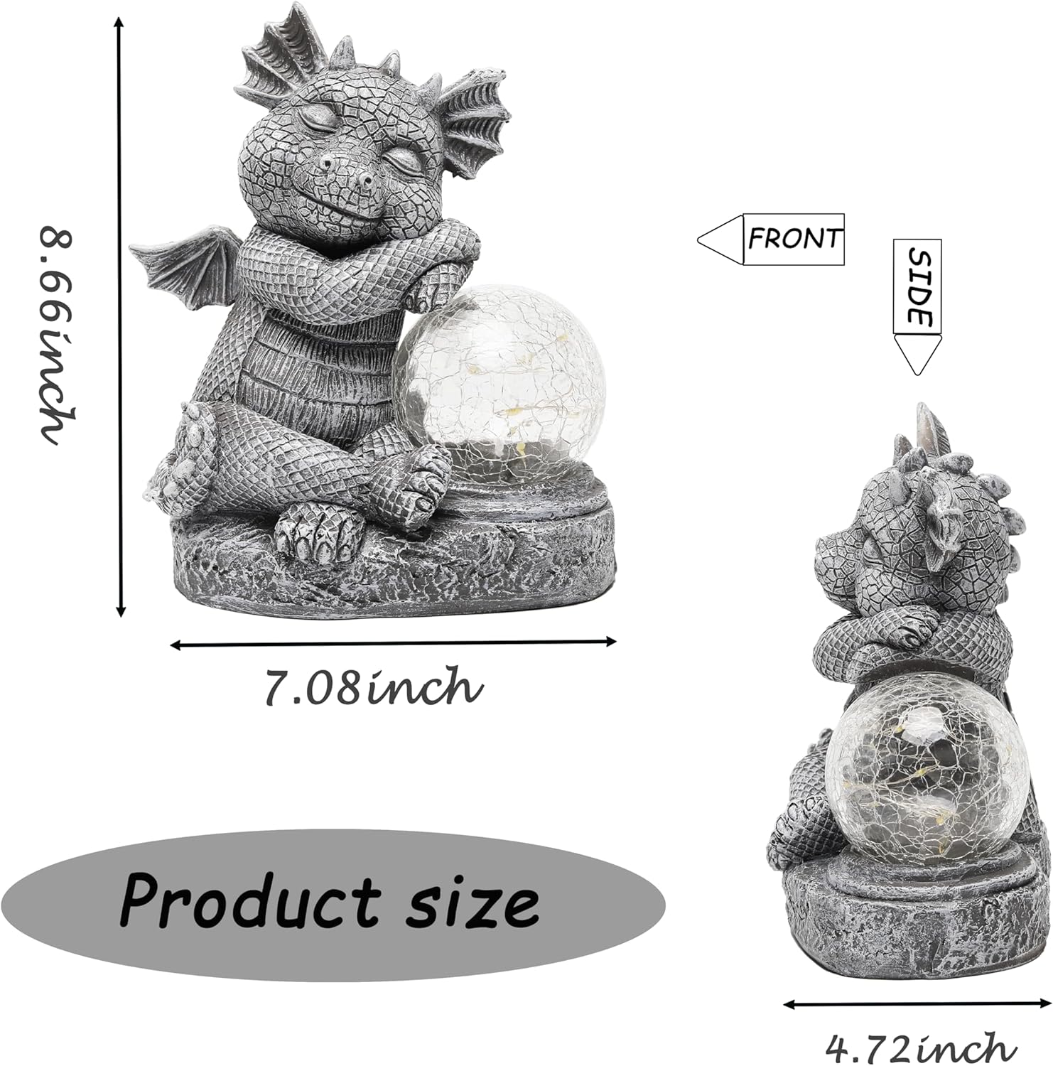 Garden Dragon Figurine Solar Powered Outdoor Cute Dragon with Hold Glowing Glass Ball Resin Sculpture for Porch Patio Lawn Farm Yard Home Decoration Gift for Women Housewarming-VerdiqueGarden