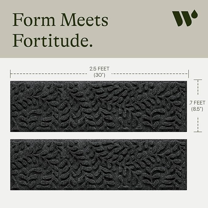 Bungalow Flooring Waterhog Stair Treads (Set of 4) – 8 1/2 x 30 Inches, Durable, Non Slip, Water-Trapping, Indoor/Outdoor Floor Covering, Boxwood Collection – Made in USA, Charcoal