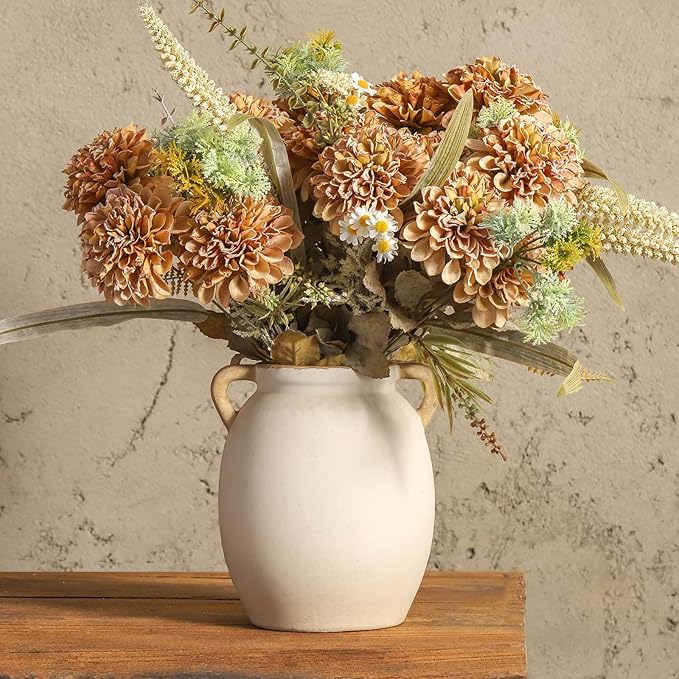 Ceramic Flower Vase 7.6 inch Farmhouse Rustic Vase Decorative Pottery Terracotta Vases for Home Decor Table Mantle Fireplace Living Room Bathroom Wedding Centerpiece-VerdiqueGarden