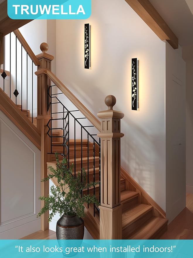 Modern Outdoor Wall Lights 39.4inch LED Long Wall Sconce 3000K Ginkgo Hollow Design Wall Mount Porch Lights 32W Exterior Lighting Fixtures for Patio Balcony Terrace Garden-VerdiqueGarden