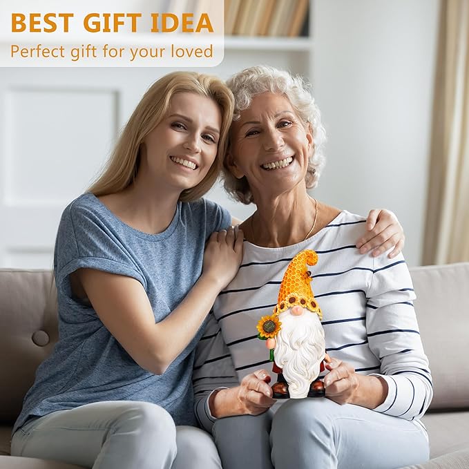 Garden Gnomes Outdoor - Sunflower Gnome Statue with Solar LED Lights for Yard, Patio, Lawn Ornaments - Best Garden Gifts for Mothers Day, Housewarming, Festival-VerdiqueGarden