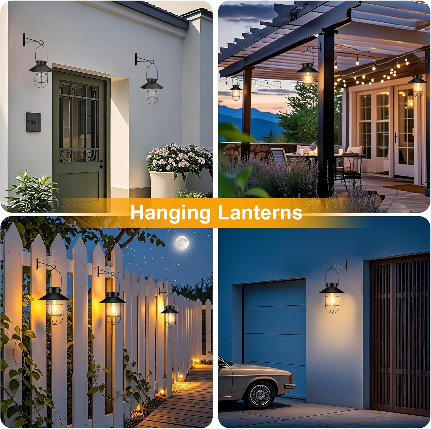 pearlstar Solar Lantern Outdoor 2 Packs Hanging Light Metal Solar Lamp with Warm White Edison Bulb Design for Garden Yard Patio Proch Decor(Black)-VerdiqueGarden