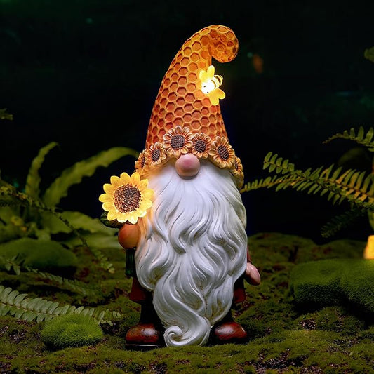 Garden Gnomes Outdoor - Sunflower Gnome Statue with Solar LED Lights for Yard, Patio, Lawn Ornaments - Best Garden Gifts for Mothers Day, Housewarming, Festival-VerdiqueGarden