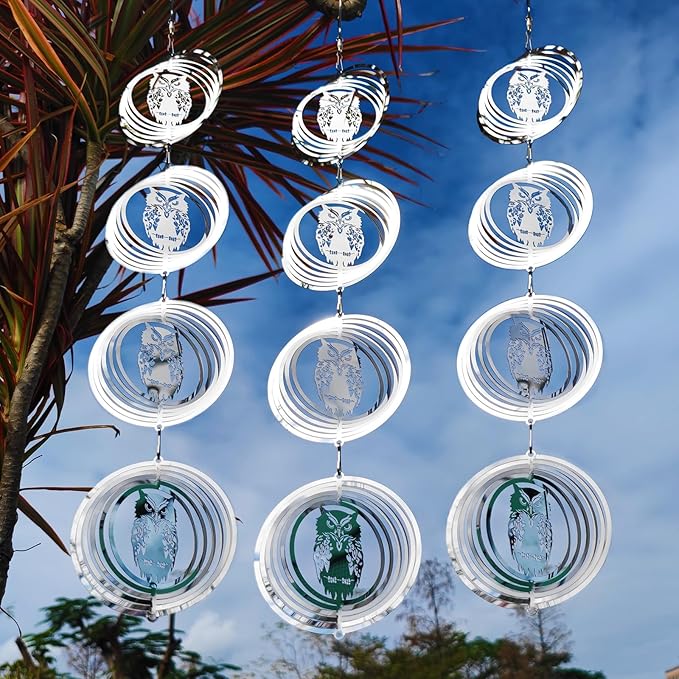 12 Discs Owl Bird Scare Discs Set-Highly Reflective Double-Sided Bird Reflectors,Extra Sparkly Owl Wind Spinner Outdoor Garden Decor, Bird Devices Deterrent to Scare Birds Away from Yard Patio Farm-VerdiqueGarden