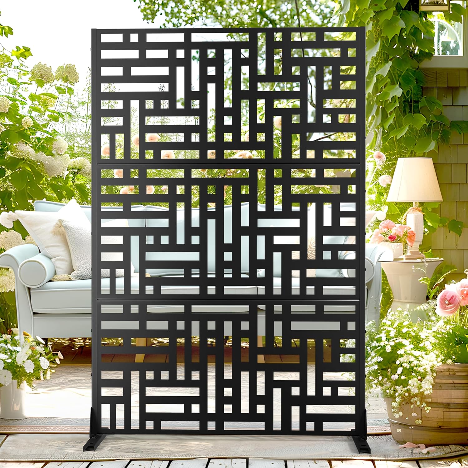 72" H×47" W Metal Privacy Screen Outdoor Privacy Screen Freestanding, Outdoor Privacy Screens and Panels for Patio Lawn Deck(Consists of 3 Panels)-VerdiqueGarden