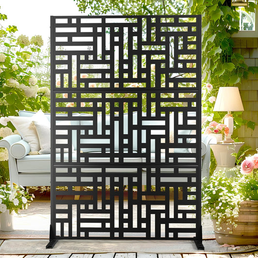 72" H×47" W Metal Privacy Screen Outdoor Privacy Screen Freestanding, Outdoor Privacy Screens and Panels for Patio Lawn Deck(Consists of 3 Panels)-VerdiqueGarden