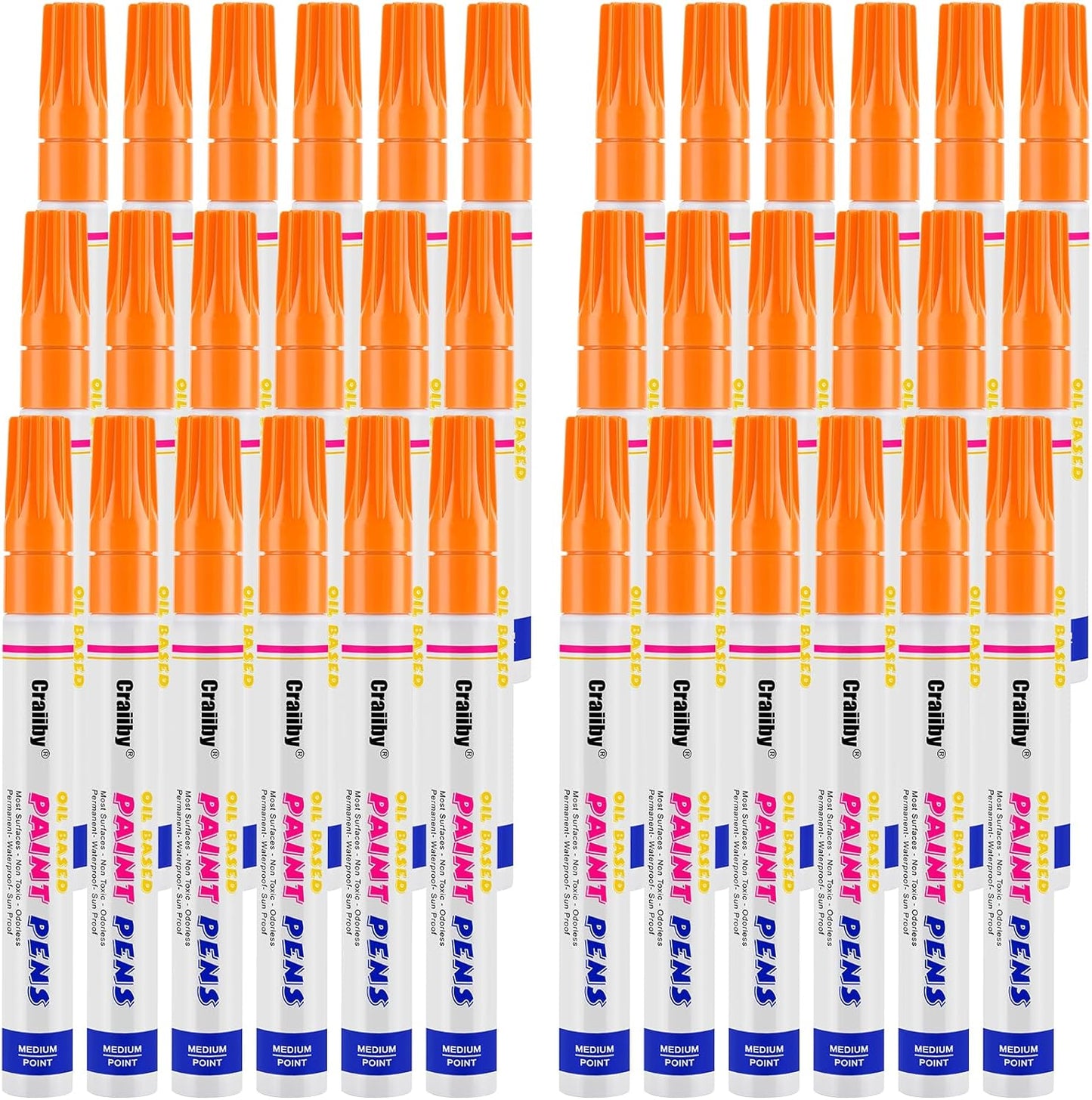 Orange Paint Markers, 36 Pack Oil-Based Waterproof Quick Dry Permanent Paint Pen Set for Rocks Painting, Wood, Fabric, Plastic, Canvas, Glass, Mugs, Metal, Tire, Stone, DIY Craft-VerdiqueGarden