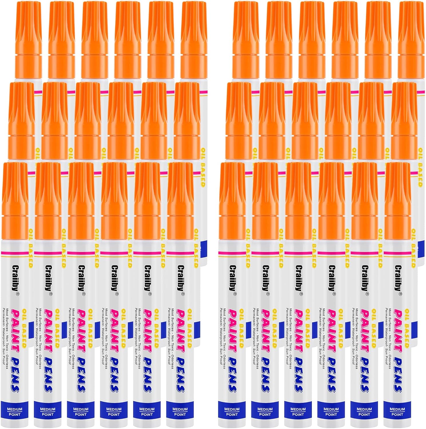 Orange Paint Markers, 36 Pack Oil-Based Waterproof Quick Dry Permanent Paint Pen Set for Rocks Painting, Wood, Fabric, Plastic, Canvas, Glass, Mugs, Metal, Tire, Stone, DIY Craft-VerdiqueGarden