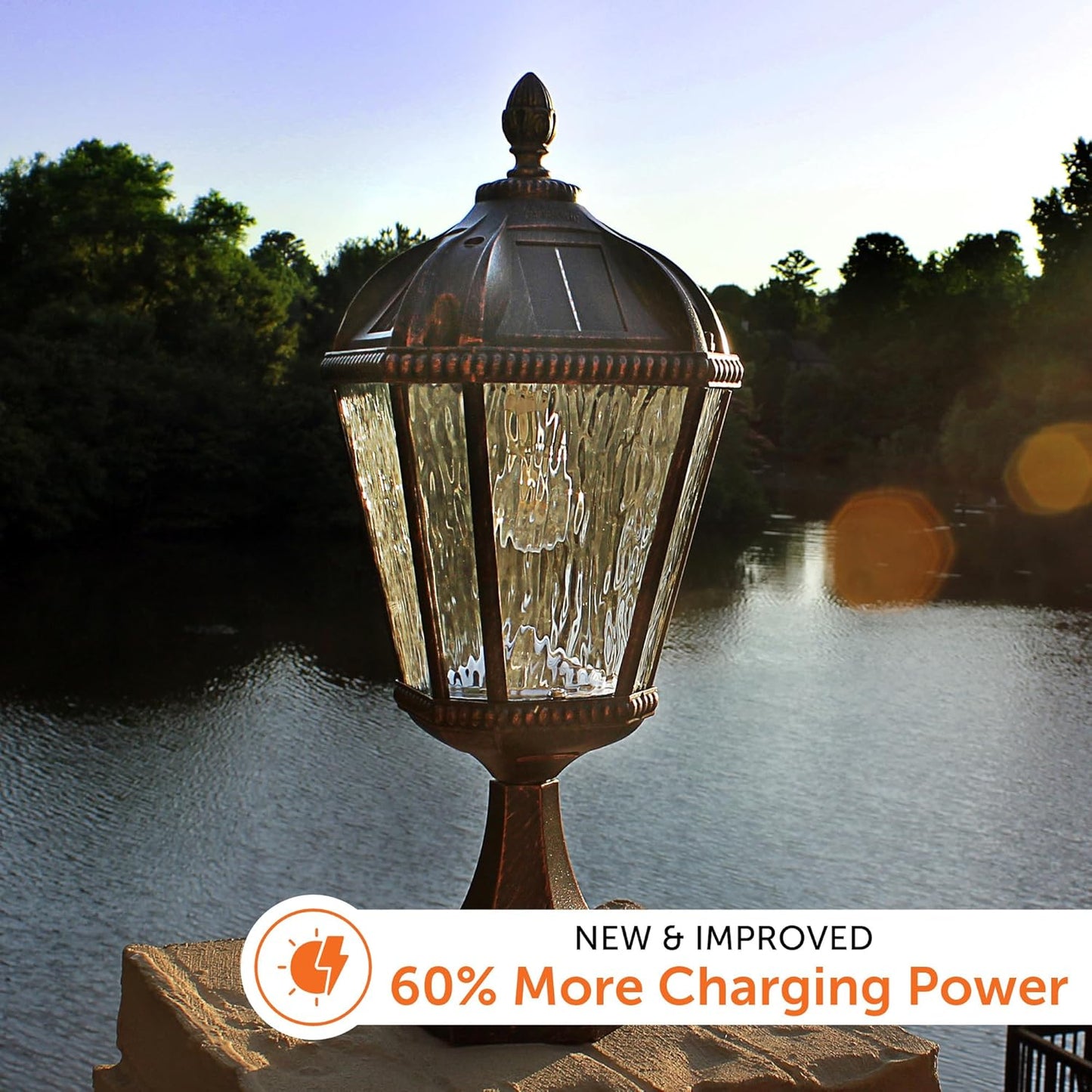 Gama Sonic Outdoor Solar Post Light with Pier Base, Brushed Bronze Finish Aluminum and Rain Glass, Royal Bulb 150 Lumens Warm White LED, Mount on Column or Flat Surface 98B111 Upgraded Panel-VerdiqueGarden