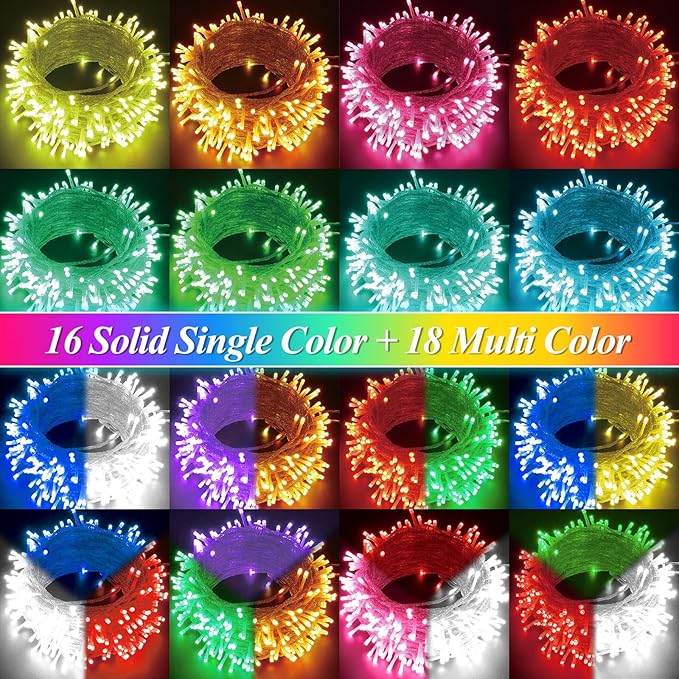 LitHome Color Changing Christmas Lights, 34 Colors 66Ft 200 LED Christmas String Lights with Remote Timer, Connectable Plug in Halloween String Light Outdoor for Xmas Tree Indoor Party Fall Decoration-VerdiqueGarden