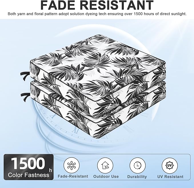 Favoyard Outdoor Chair Cushion 24 x 24 x 4 In Waterproof Pattern Fade Resistant Cushions for Patio Furniture with Removable Cover Attach Straps 28D Foam Insert Cushions Pads for Seat Sofa Couch 2 Pack-VerdiqueGarden