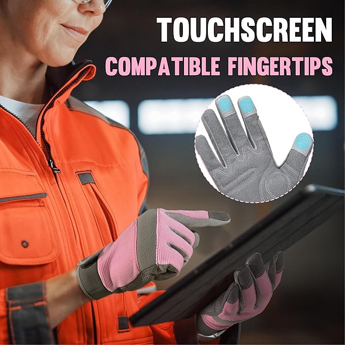 HANDLANDY Women Safety Work Gloves Utility Touch Screen Working Grip Glove for Yardwork Gardening Breathable Mechanic Gloves-VerdiqueGarden