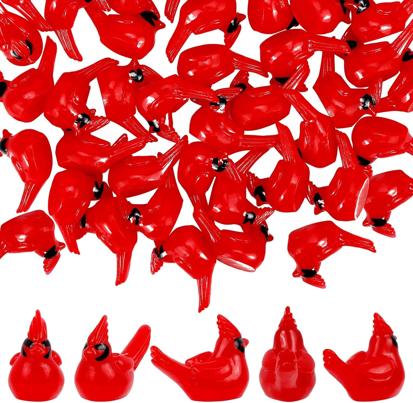 100 Pcs Mini Resin Red Cardinal Bird Figurines – Tiny Cardinal Ornaments for Christmas, Cake Toppers, Garden Crafts, Dollhouse, Fairy Micro Landscape, Party and Home Decorations-VerdiqueGarden