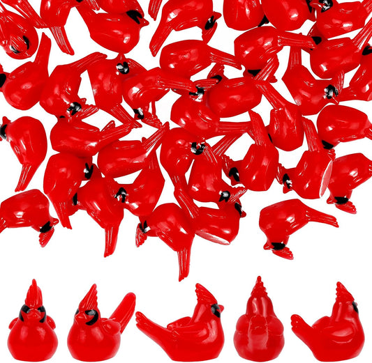 100 Pcs Mini Resin Red Cardinal Bird Figurines – Tiny Cardinal Ornaments for Christmas, Cake Toppers, Garden Crafts, Dollhouse, Fairy Micro Landscape, Party and Home Decorations-VerdiqueGarden