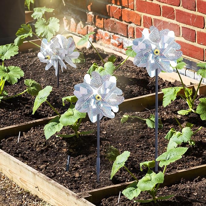 BATTIFE 6 Sets Pinwheels for Yard and Garden, Double Sides Reflective Bird Deterrent Pinwheel, Large Silver Outdoor Sparkly Wind Spinner, Pin Wheels for Lawn and Patio…-VerdiqueGarden